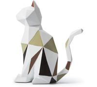 Cat Sculpture Statue Geometric Figurine Decor Polyresin Arts Gifts 7.3 Inch
