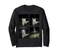 Cat Selfie Alien UFO Divertente Incontro Design Maglia a Manica