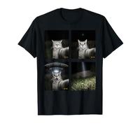 Cat Selfie Alien UFO Divertente Incontro Design Maglietta