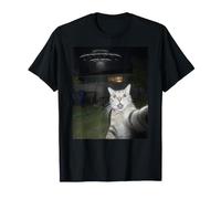 Cat Selfie Alien UFO Divertente Incontro Maglietta