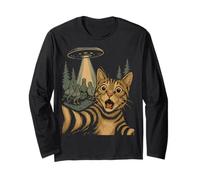 Cat Selfie con UFO e piccioni telecomandati Sci-Fi Meme Maglia a Manica