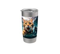 Cat Selfie During Shark Chase Funny Underwater Graphic Bicchiere termico in acciaio inox doppia parete