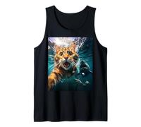 Cat Selfie During Shark Chase Funny Underwater Graphic Canotta