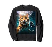 Cat Selfie During Shark Chase Funny Underwater Graphic Felpa