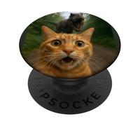 Cat Selfie Escape from Dinosaur Funny for Kids Teens Adult PopSockets PopGrip Adesivo