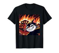 Cat Selfie in Front of a Burning Building Cat Lovers Maglietta