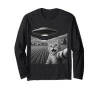 Cat Selfie UFO Alien Astronave Divertente Maglia a Manica