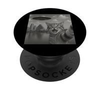 Cat Selfie With Alien UFO Shirt Austin Cat UFO Invasion PopSockets PopGrip Adesivo