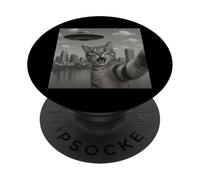 Cat Selfie With Alien UFO Shirt Denver Cat UFO Invasion PopSockets PopGrip Adesivo