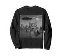 Cat Selfie With Alien UFO Shirt New Orleans Cat UFO Invasion Felpa