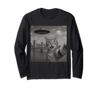 Cat Selfie With Alien UFO Shirt New Orleans Cat UFO Invasion Maglia a Manica