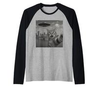 Cat Selfie With Alien UFO Shirt New Orleans Cat UFO Invasion Maglia con Maniche Raglan