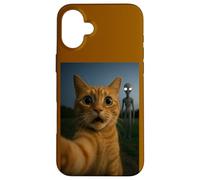 Cat Selfie with Alien with White Eyes Funny for Kids Adults Custodia per iPhone 16 Plus