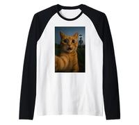 Cat Selfie with Alien with White Eyes Funny for Kids Adults Maglia con Maniche Raglan