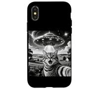 Cat Selfie With Aliens UFO Funny Cats Alien Abduction Custodia per iPhone X/XS