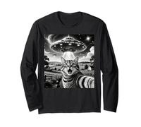 Cat Selfie with Aliens UFO Funny Cats Alien Abduction Maglia a Manica