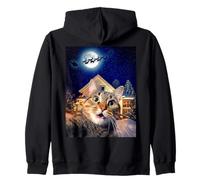 Cat Selfie with Santa, Reindeer, And Sleigh Funny Christmas Felpa con Cappuccio