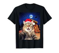 Cat Selfie with Santa, Reindeer, And Sleigh Funny Christmas Maglietta