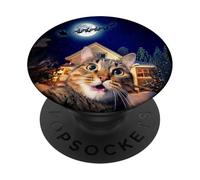 Cat Selfie with Santa, Reindeer, and Sleigh Funny Christmas PopSockets PopGrip Adesivo