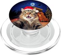 Cat Selfie with Santa, Reindeer, and Sleigh Funny Christmas PopSockets PopGrip per MagSafe