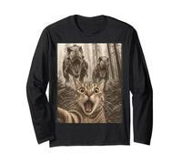 Cat Selfie with T-Rex Dinosaur Funny Cat Maglia a Manica