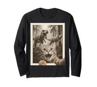 Cat Selfie with T-Rex Dinosaur Funny Cat Maglia a Manica