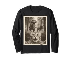 Cat Selfie with T-Rex Dinosaur Funny Cat Maglia a Manica