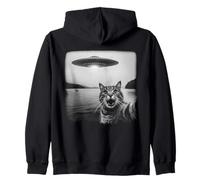 Cat Selfie with UFO Funny Black & White Graphic Vintage Felpa con Cappuccio