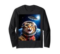 Cat Selfie with UFO Funny Outer Space Galaxy Graphic Maglia a Manica