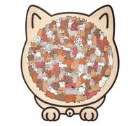 Cat Shaped Puzzle - 125 Pieces Colored Cat Shaped Wooden Jigsaw Puzzle For Adults - Framed By Adorable Cats Outline Puzzles - Funny Challenging Game, Gift For Men Women And Cats Lovers