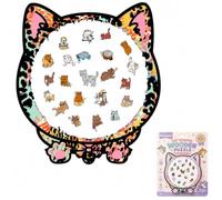 Cat Shaped Wooden Puzzle 135 Piece Jigsaw for Adults with Display Stand