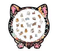 Cat Shaped Wooden Puzzle - 135 Pieces Cat Framed Brain Game, Colored Cats Shaped Wooden Jigsaw Puzzle, For Adults, Youths, Elderly, Preschools, Tabletop, Home Decor, Kindergartens