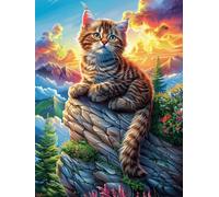 Cat Sitting on A Rock at Sunset Rompicapo 1000 Pezzi Per Famiglie Numerose Science Fiction Magical Dream Cartone Riciclato Ecologico Per Riunioni Di Famiglia Con Poster E Colla Inclusi Top Vendita 100