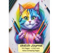 Cat Sketch Journal: Creative Pad with Note & Drawing pages: 100 Pages - 8.5 X 11 Inches - Vibrant Cat Cover