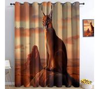Cat Sky Nel Deserto Fantastico Tende Oscuranti Termiche Isolanti - Ridurre Il Rumore, Termiche Isolanti per Camera da Letto - 2 Pannelli per camera da letto soggiorno, Colore Arancione, 183 x 214 cm