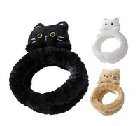 Cat Spa Headbands, Face Wash Headband 1.97x7.09in Adjustable Makeup Plush Hair, Animal Skin cares Headband, Cute Animals Hair Band for Girls, Color Black, White, Light Tan