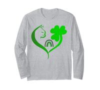 Cat St Patricks Funny Cattrick Irish Cat Shamrock Clover Maglia a Manica