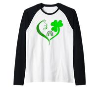 Cat St Patricks Funny Cattrick Irish Cat Shamrock Clover Maglia con Maniche Raglan