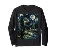 Cat Starry Night - Van Gogh Inspired Tee for Cat Lover Maglia a Manica