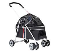 Cat Stroller Zipperless Entry Pet Stroller Pushchair for Small Medium Dogs Within 20kg, Pet Dog Strollers for Small Dogs, Dog Prams Pushchairs with Adjustable Awning(Nero)