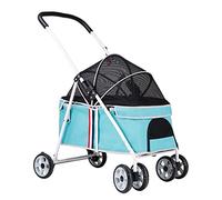 Cat Stroller Zipperless Entry Pet Stroller Pushchair for Small Medium Dogs Within 20kg, Pet Dog Strollers for Small Dogs, Dog Prams Pushchairs with Adjustable Awning(Blue)