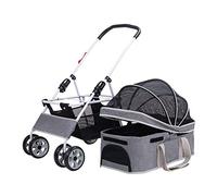 Cat Strollers for 2 Cats, Pet Dog Strollers for Medium Small Dogs, Lightweight Pet Stroller Dog Pram Cart Cat Stroller Travel Carrier Dog Prams Pushchairs, Detachable Carrier(Grey a)