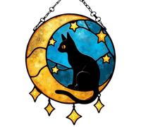 Cat Sun Catcher Ornamenti - Gatto acrilico e luna, acchiappasole decorativo per finestre, per studio, camera da, balcone, caffetteria, unico