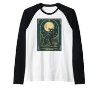 Cat Tarot Card - The Moon Vintage Style Tee Maglia con Maniche Raglan