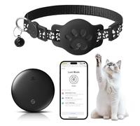 Cat Tracker GPS per gatti e piccoli pets con supporto, nessuna sottoscrizione, compatibile con Apple AirTag Find My (iOS), impermeabile IP68, tracker anti-perdita per Pets e Luggage, nero
