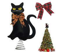 Cat Tree Topper, Festive Treetop Decoration with Bow, Cute Black Feline Ornament for Christmas, Halloween, Holiday Party, Winter Celebration, Living Room, Indoor Tree, Home Décor & Gift for Cat Lovers
