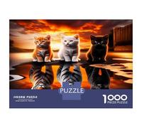 Cat Trio Reflection 1000 Pezzi Bundle Puzzle Feline Grace Puzzle Premium Cartone Qualità - Anziani Appassionati, Allenamento Concentrazione, Regalo Inaugurazione E Pause Ufficio 38x26cm/1000pcs
