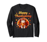 Cat Turkey Happy Thanksgiving Maglia a Manica