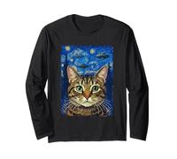 Cat UFO Selfie Galaxy Space Alien Retro Maglia a Manica