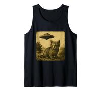 Cat Ufo Sorpreso Vintage Alien Sci-Fi Incontro Divertente Canotta